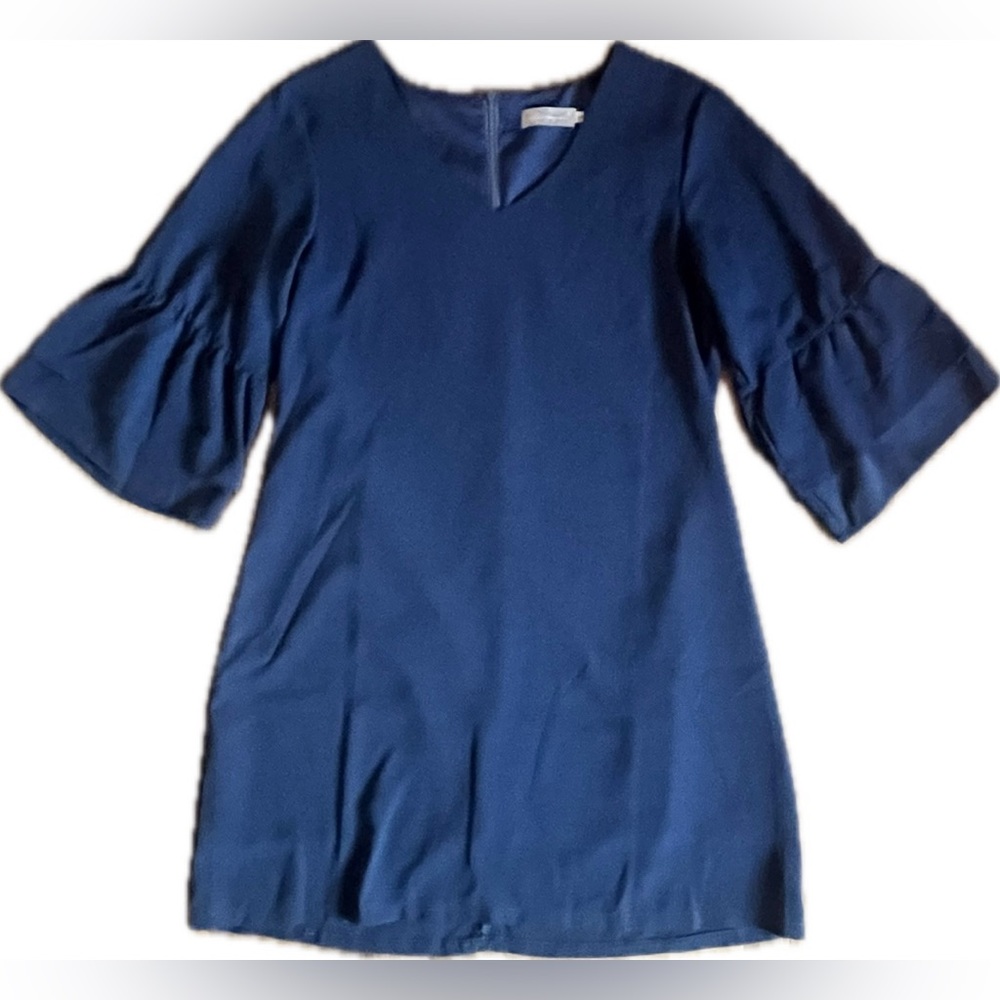Blue V neck, Bell Sleeve Tunic mini Dress by Belongsci. Excellent condition.